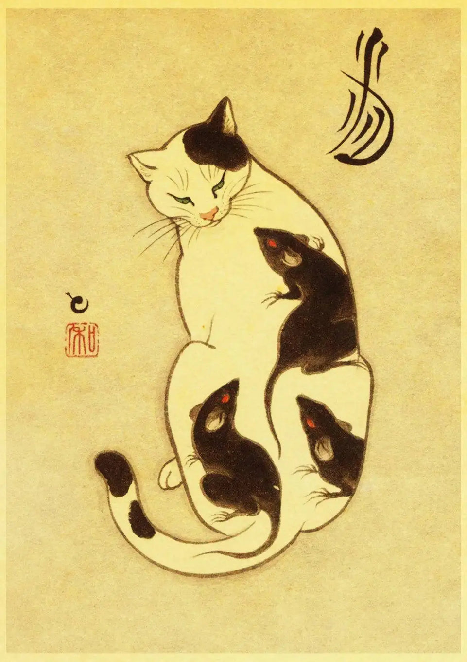 Hot Japanese Samurai Cat Ramen Nostalgia Poster Home Decor Art Decor Hight Quality Cartoon Painting Animal Poster Wall Stickers June Wall Art