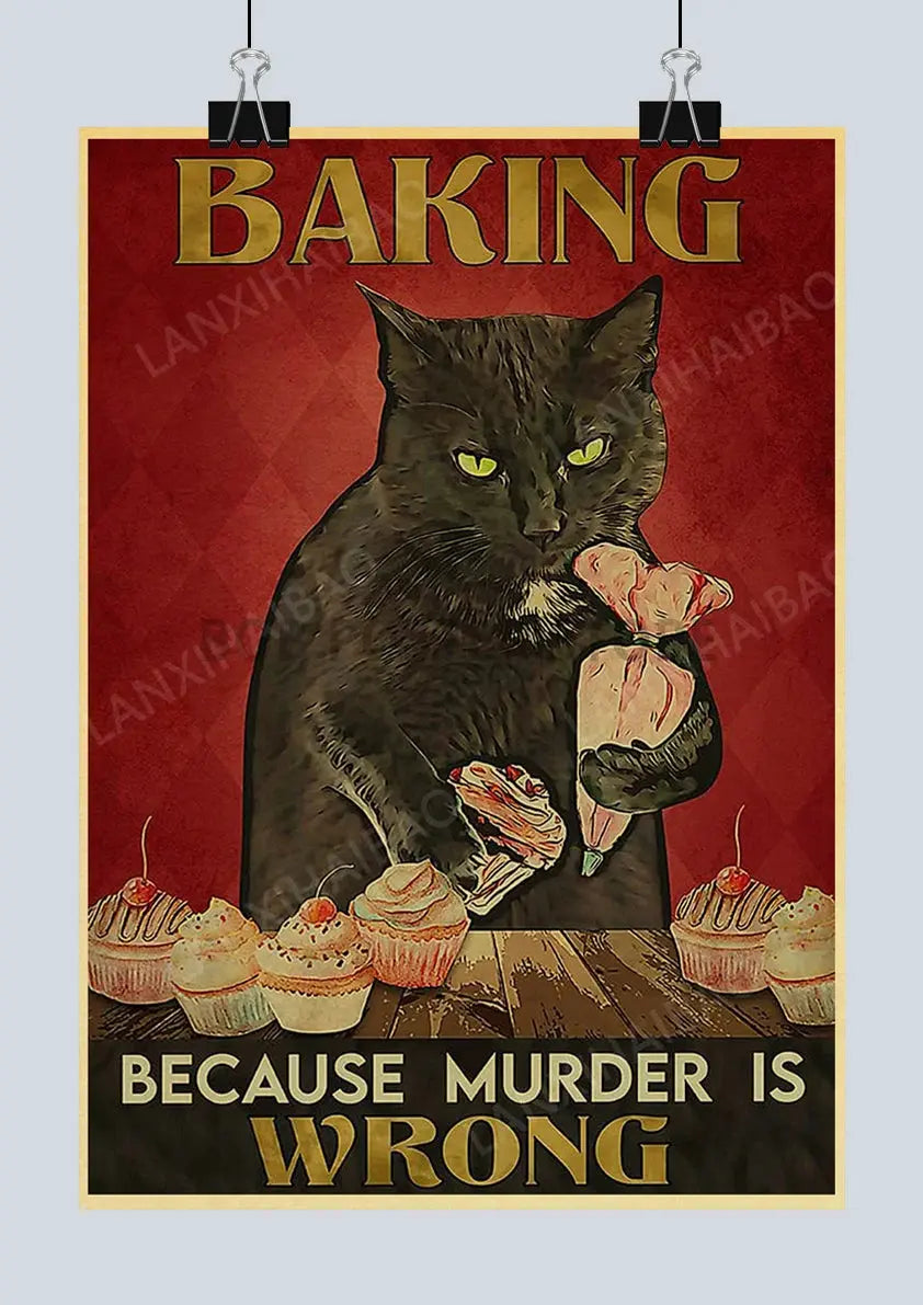 Cute Retro Mystery Black Cat Kraft Paper Poster Funny Butt Paper Bathroom Study Bar Cafe Art Collection Decorative Wall Sticker June Wall Art