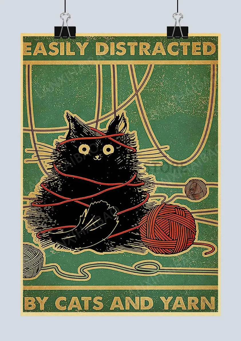 Cute Retro Mystery Black Cat Kraft Paper Poster Funny Butt Paper Bathroom Study Bar Cafe Art Collection Decorative Wall Sticker June Wall Art
