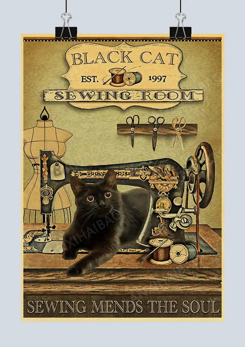 Cute Retro Mystery Black Cat Kraft Paper Poster Funny Butt Paper Bathroom Study Bar Cafe Art Collection Decorative Wall Sticker June Wall Art