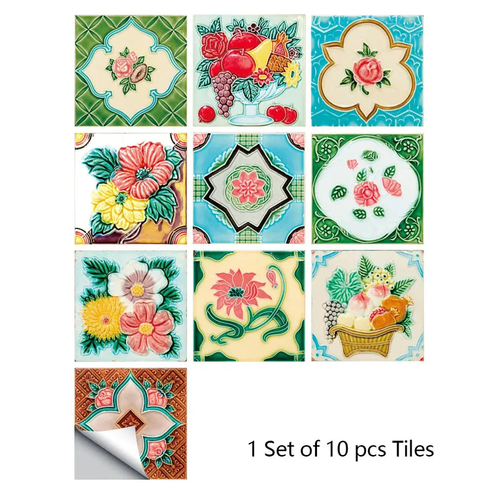 10pcs/set Mandala Style Crystal Hard Tiles Ceramics Wall Sticker Kitchen Wardrobe Home Decor Art Mural Peel & Stick Wall Decals June Wall Art