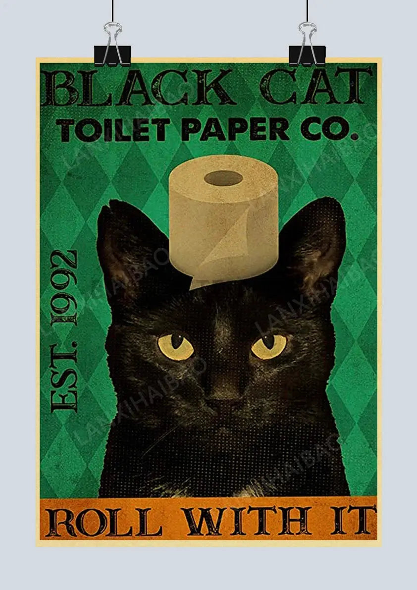 Cute Retro Mystery Black Cat Kraft Paper Poster Funny Butt Paper Bathroom Study Bar Cafe Art Collection Decorative Wall Sticker June Wall Art