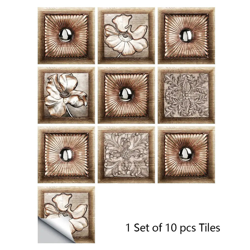 10pcs/set Mandala Style Crystal Hard Tiles Ceramics Wall Sticker Kitchen Wardrobe Home Decor Art Mural Peel & Stick Wall Decals June Wall Art