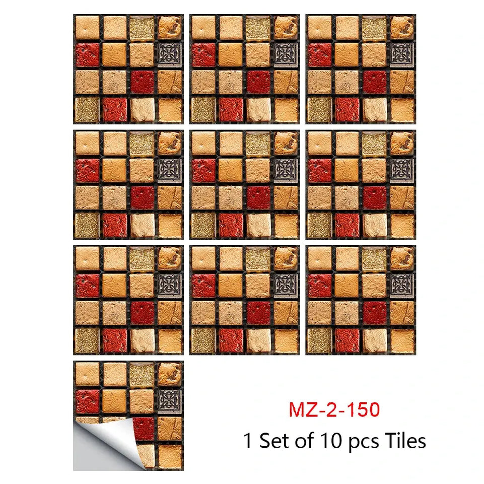 10pcs/set Mandala Style Crystal Hard Tiles Ceramics Wall Sticker Kitchen Wardrobe Home Decor Art Mural Peel & Stick Wall Decals June Wall Art