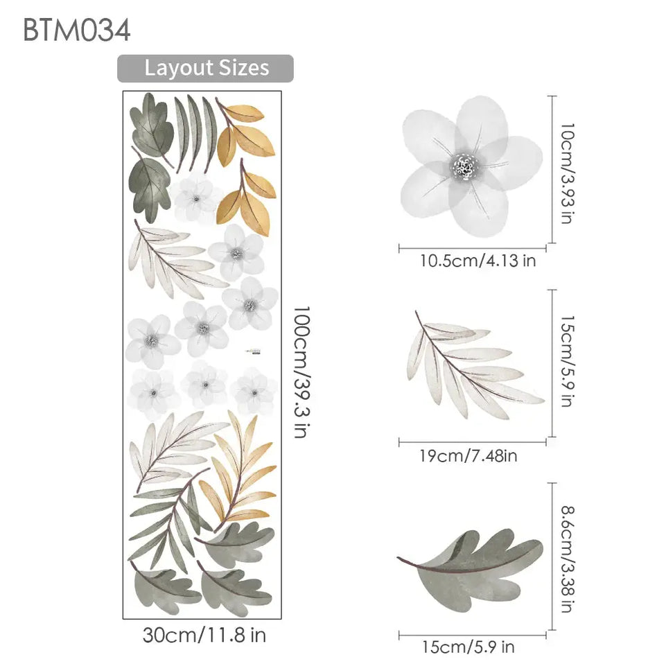 Boho Leaves Botanical DIY Wall Decals Art Mural Vinyl Wall Stickers for Nursery Kids Room Baby Girls Bedroom Home Decoration June Wall Art