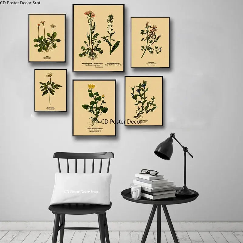 Botanical Illustration Poster Plant Leaf Flower Kraft Paper Posters Vintage Home Room Bar Cafe Decor Aesthetic Art Wall Painting June Wall Art