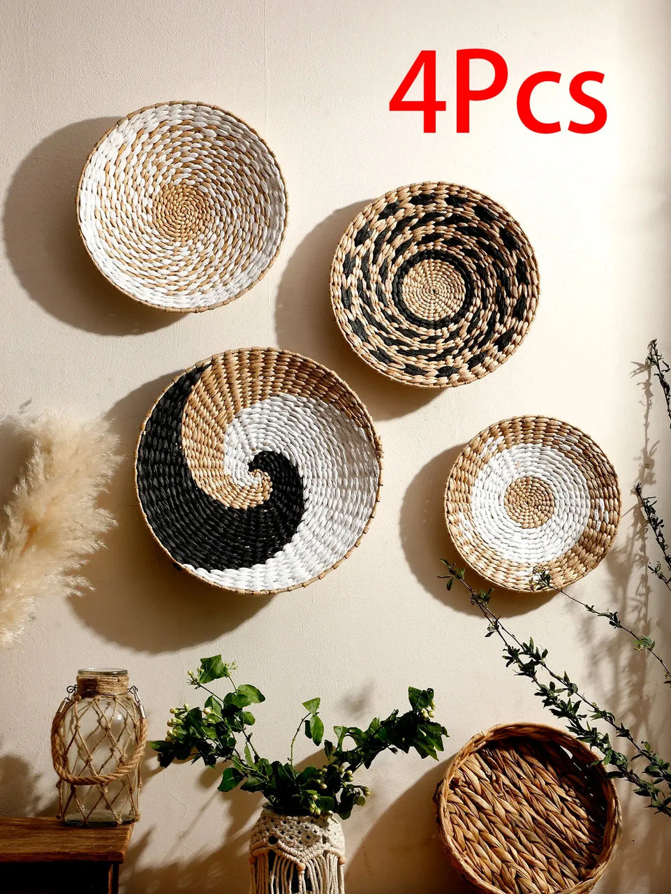 Seagrass Wall Hanging Decor Wall Basket Boho Home Decoration Handmade Natural Wall Art for Kitchen Bedroom Living Room Ornament June Wall Art