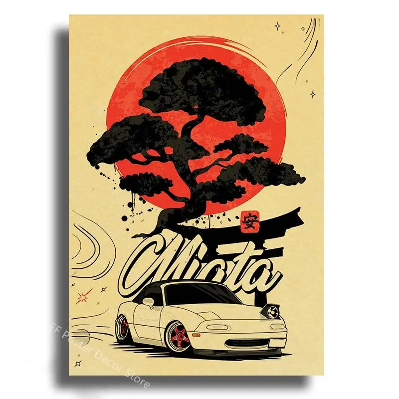 Japanese Cars Samurai Poster Painting Japan Racing Home Club Decor Wall Picture Vintage Aesthetic Jdm Car Gtr Anime Moon Printis June Wall Art