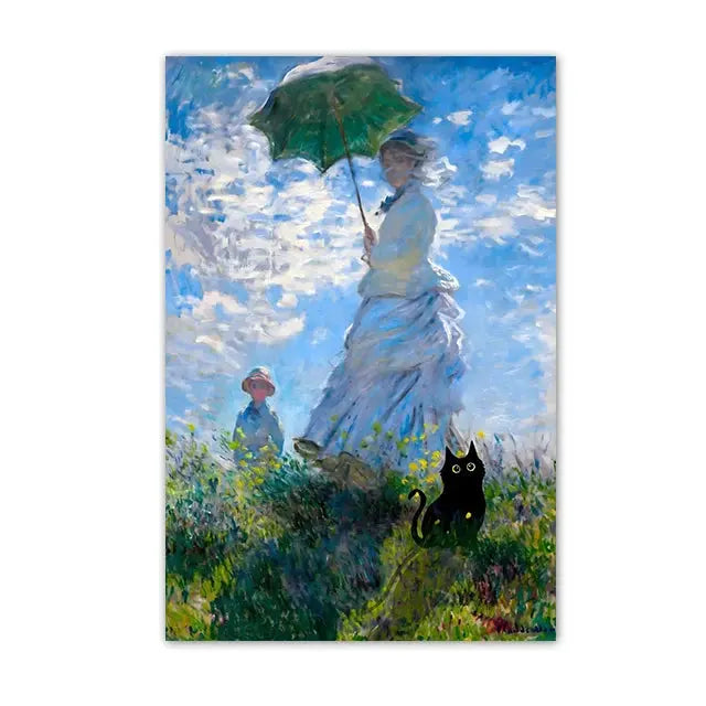Funny Black Cat Wall Art Van Gogh Starry Night Poster Abstract Famous Reproduction Canvas Painting Aesthetic Room Home Decor June Wall Art