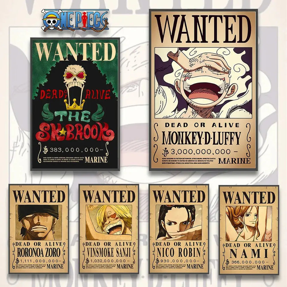 One Piece Self-adhesive Poster Bounty Order Luffy Wallpapr Ace Figures Nami Home Decoration Painting Anime Zoro Wall Art Sanji June Wall Art
