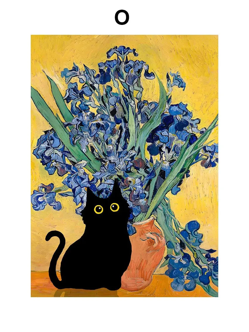Funny Art Matisse Monet Black Cat Van Gogh Sunflowers Canvas Painting Posters and Prints Wall Pictures for Living Room Decor June Wall Art