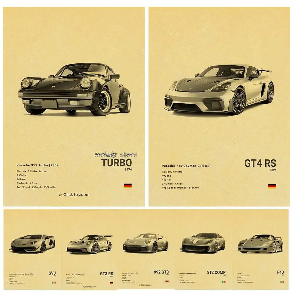 Vintage Luxury Performance Classic Car Sports Car Series Kraft Posters For Room Living Art Home Wall Decor Modern Pictures June Wall Art