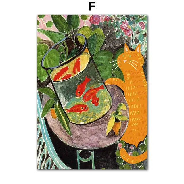 Funny Art Matisse Monet Black Cat Van Gogh Sunflowers Canvas Painting Posters and Prints Wall Pictures for Living Room Decor June Wall Art