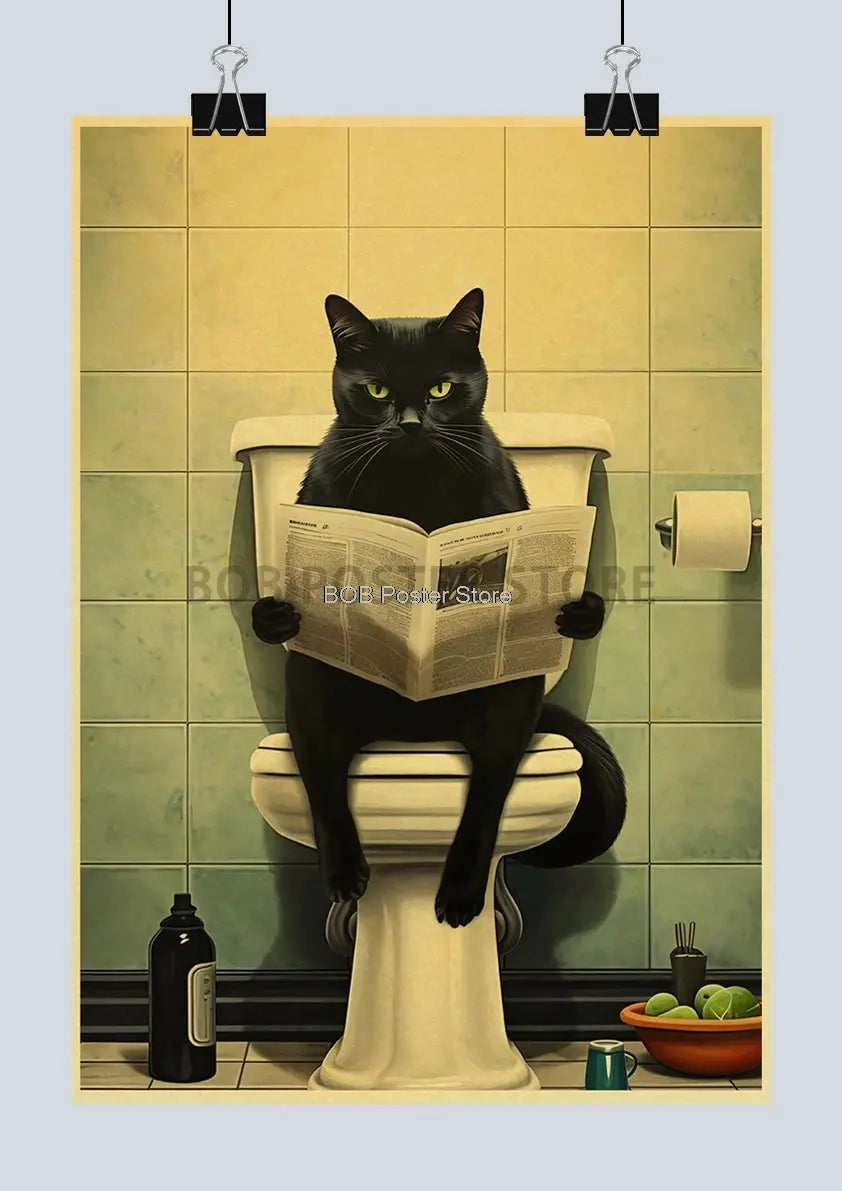 Animal Bathroom Toilet Funny Poster Kraft Paper Cat Dog Frog Art Home Decor Picture DIY Toilet Room Painting Wall Sticker Gift June Wall Art