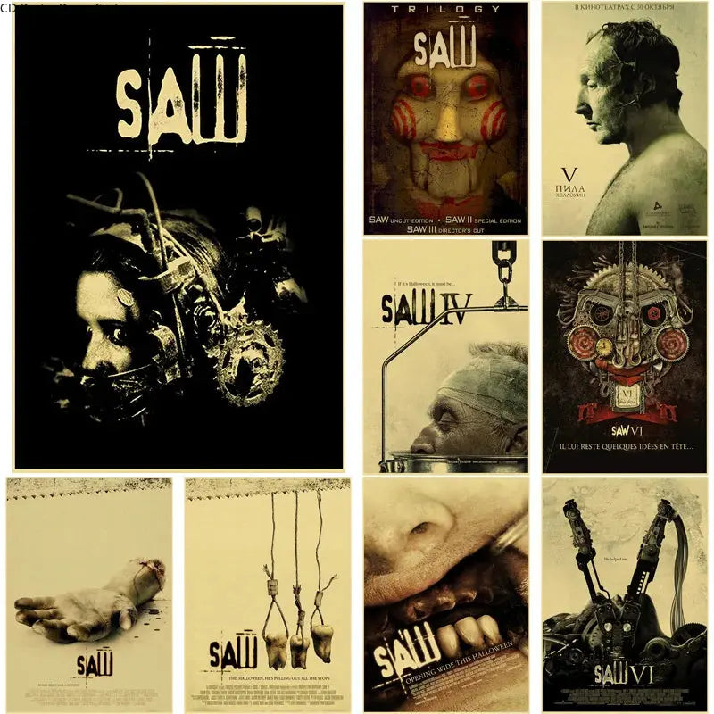 Horror Movie Saw Poster Film Retro Kraft Paper Posters DIY Vintage Home Room Bar Cafe Cinema Decor Aesthetic Art Wall Painting June Wall Art
