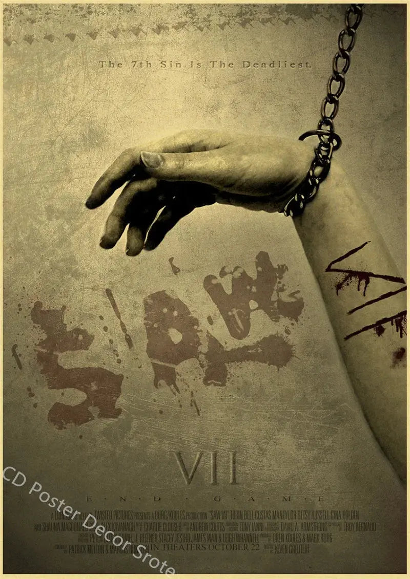 Horror Movie Saw Poster Film Retro Kraft Paper Posters DIY Vintage Home Room Bar Cafe Cinema Decor Aesthetic Art Wall Painting June Wall Art