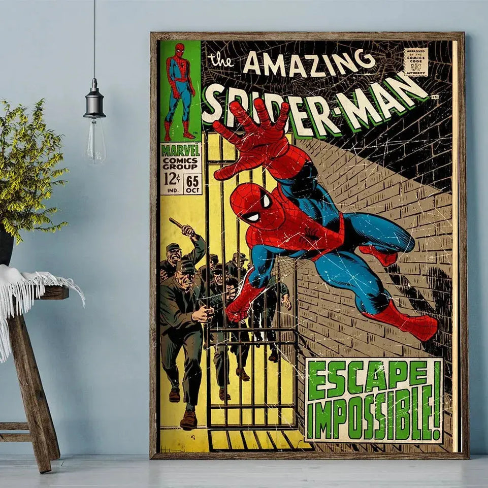 Vintage Comics Superhero Marvel Spiderman Posters and Prints Canvas Painting Wall Art Decoration Pictures for Boy Bedroom Decor June Wall Art