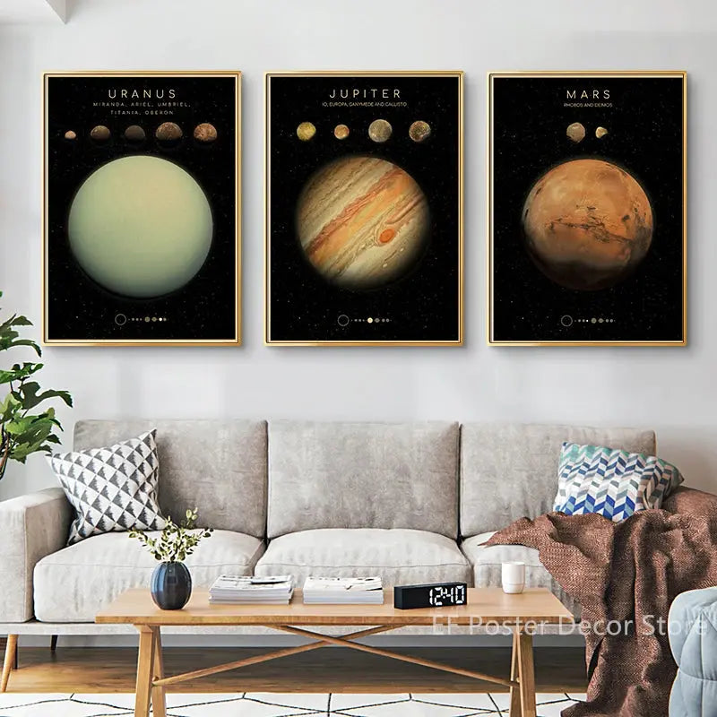 Planets Poster The Solar System Posters Mars Saturn Moon Home Room Decor Painting Gift Astronomy Vintage Prints Art Wall Picture June Wall Art