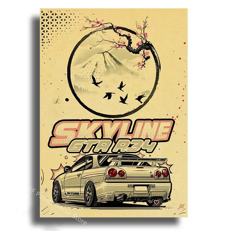 Japanese Cars Samurai Poster Painting Japan Racing Home Club Decor Wall Picture Vintage Aesthetic Jdm Car Gtr Anime Moon Printis June Wall Art