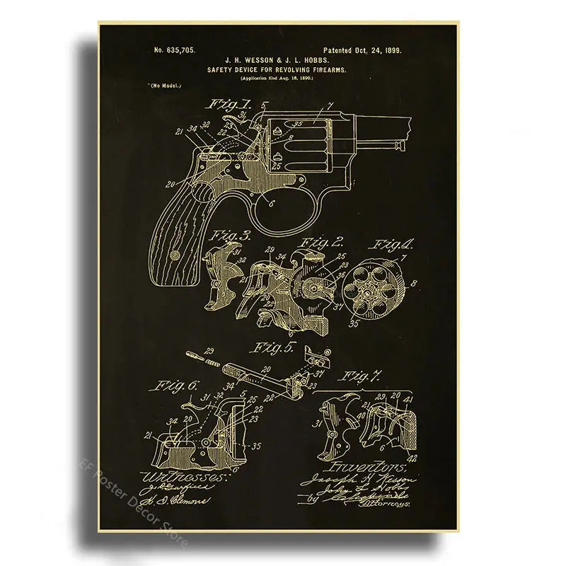 Gun Studies Posters Pistol/Rifle/Revolver Poster Home Room Club Decor Aesthetic Painting Handgun Vintage Prints Art Wall Picture June Wall Art