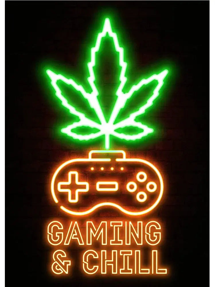 Neon Art Happy Gaming Zone Games Room Poster Print Canvas Painting Gamer Office Wall Art For Boy Bedroom Home Decor No LED June Wall Art