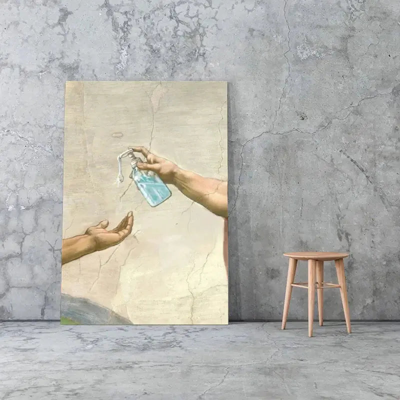 Retro Hand of God and Adam Funny Toilet Paper Picture Canvas Painting Poster For Wash Room Bathroom Living Wall Art Home Decor June Wall Art
