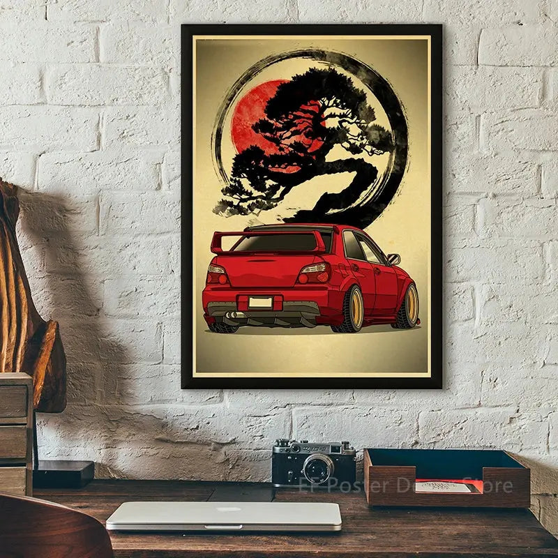Japanese Cars Samurai Poster Painting Japan Racing Home Club Decor Wall Picture Vintage Aesthetic Jdm Car Gtr Anime Moon Printis June Wall Art