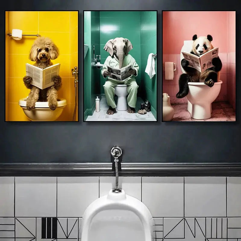 Chimpanzee Elephant Panda Animal Posters Print Funny Art Wall Picture Canvas Painting for Bathroom Toilet Room Home Decor Gift June Wall Art