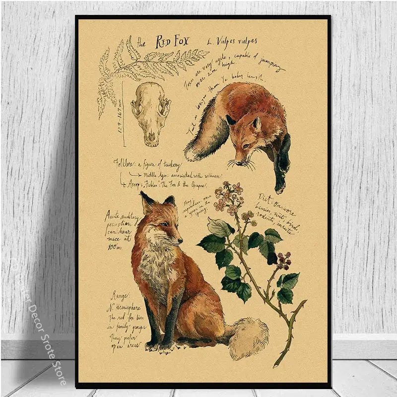 Natural Study Red Fox/Dragon/Elephant/Phoenix/Thestral/Wolf/Hare Poster Prints Kraft Paper Vintage Home Room Decor Wall Painting June Wall Art