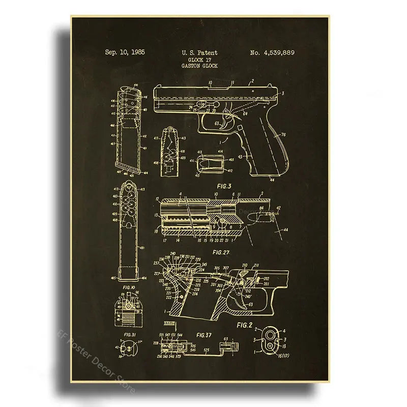Gun Studies Posters Pistol/Rifle/Revolver Poster Home Room Club Decor Aesthetic Painting Handgun Vintage Prints Art Wall Picture June Wall Art