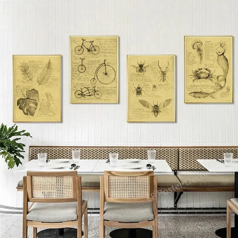 Old Sketch Studies Poster Vulpes/Skeleton Home Room Medical Club Decor Painting Plants Butterfly Vintage Prints Art Wall Picture June Wall Art