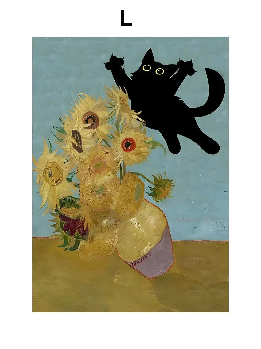 Funny Art Matisse Monet Black Cat Van Gogh Sunflowers Canvas Painting Posters and Prints Wall Pictures for Living Room Decor June Wall Art