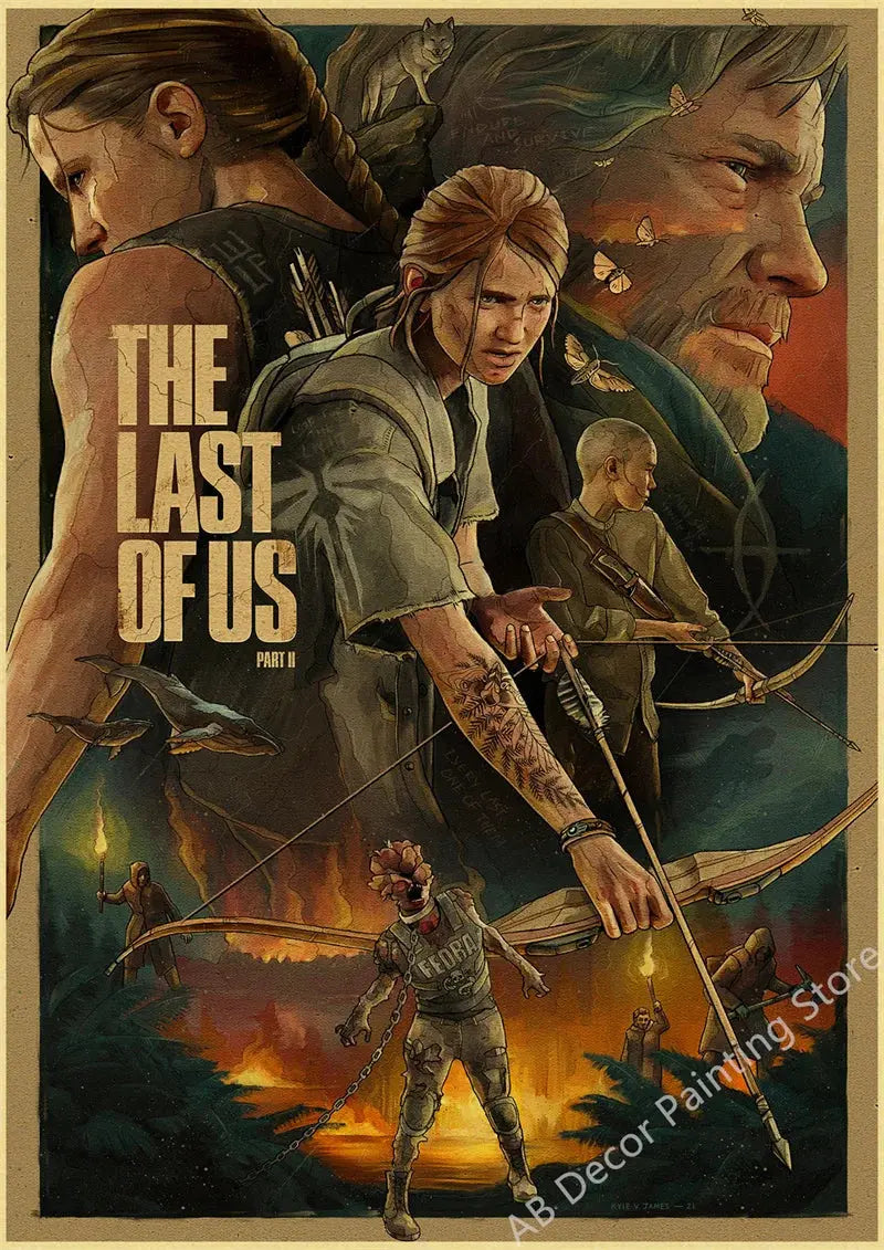 Hot The Last of Us Part 1 2 Poster Abby Ellie Retro Kraft Paper Prints Vintage Home Room Bar Cafe Club Decor Art Wall Painting June Wall Art