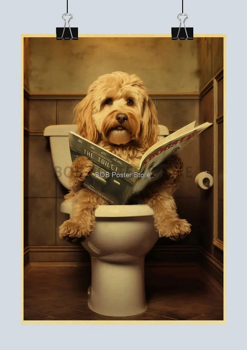 Animal Bathroom Toilet Funny Poster Kraft Paper Cat Dog Frog Art Home Decor Picture DIY Toilet Room Painting Wall Sticker Gift June Wall Art