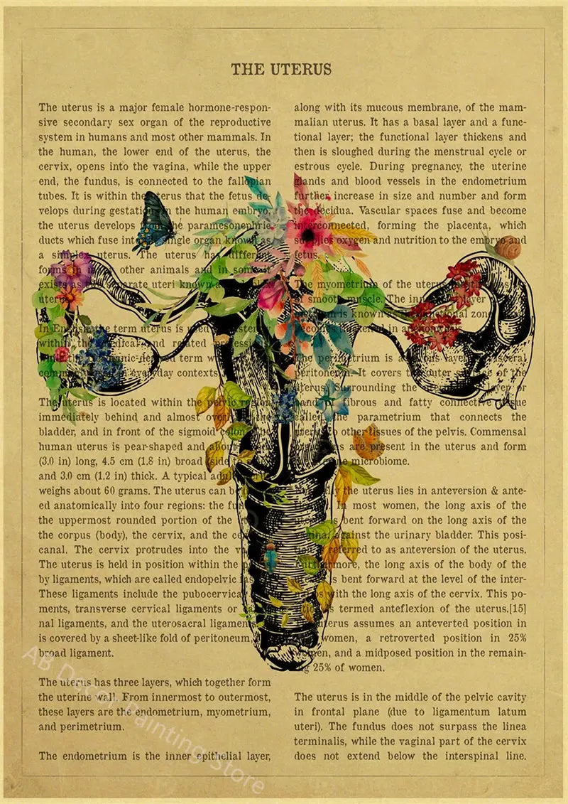 Human Heart/Lungs/Thorax/Cerebrum Anatomy with Flower and Description Posters Prints Retro Home Medical Decor Art Wall Painting June Wall Art