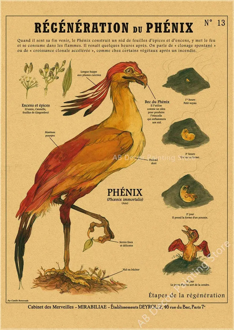 Anatomy of Mermaid Poster Bird Curious Creatures Kraft Paper Prints Vintage Home Room Cafe Bar Art Wall Decor Aesthetic Painting June Wall Art