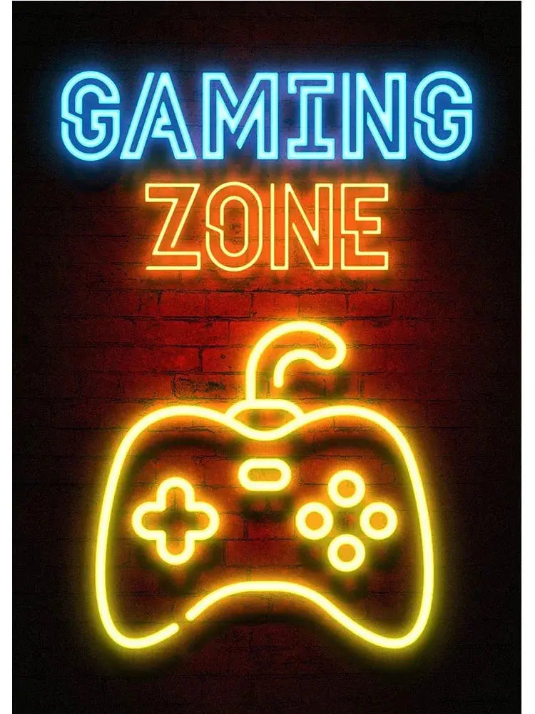 Neon Art Happy Gaming Zone Games Room Poster Print Canvas Painting Gamer Office Wall Art For Boy Bedroom Home Decor No LED June Wall Art