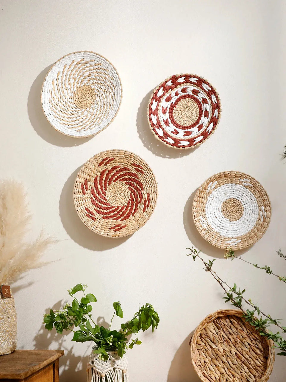 Seagrass Wall Hanging Decor Wall Basket Boho Home Decoration Handmade Natural Wall Art for Kitchen Bedroom Living Room Ornament June Wall Art