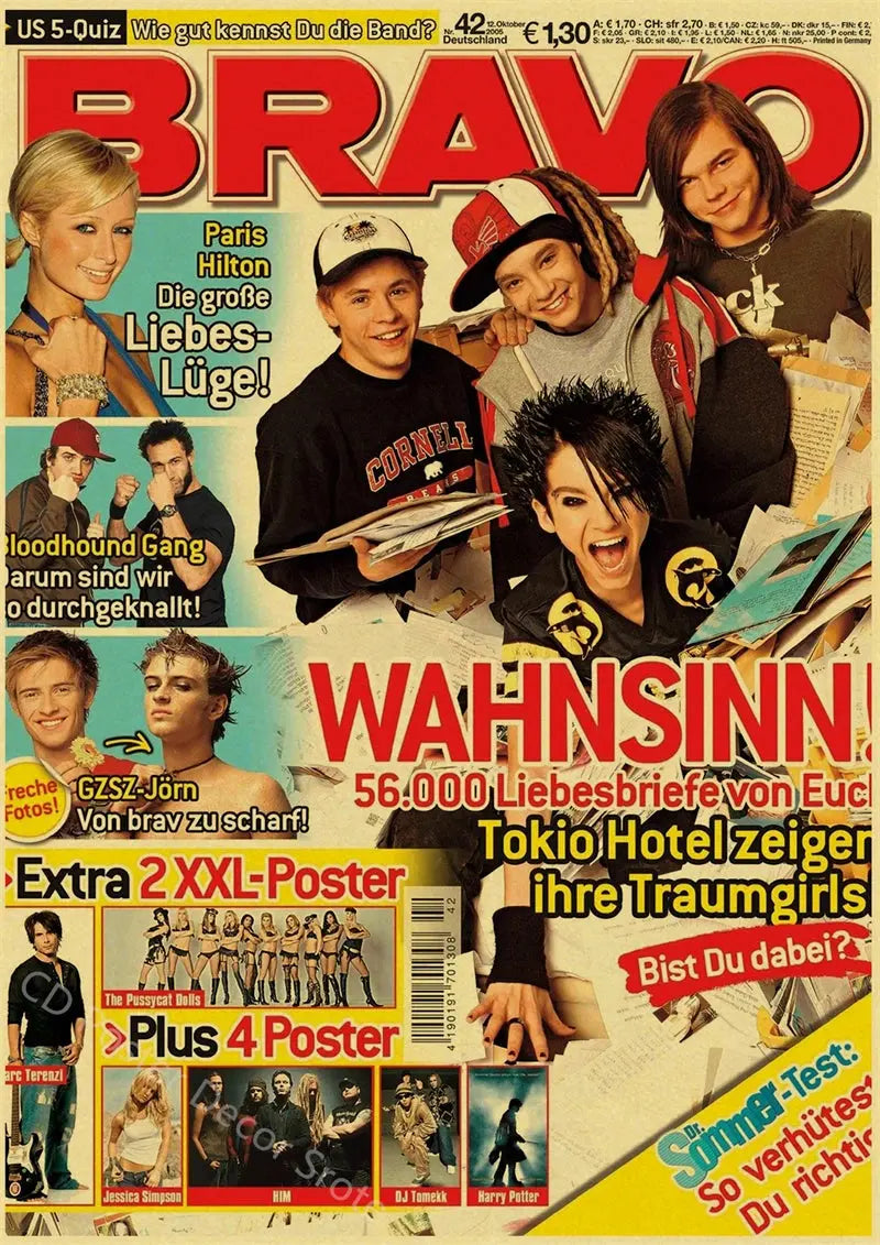 Tokio Hotel Poster German Rock Band Posters Retro Prints Nostalgic Art Wall Painting Vintage Room Home Decor Aesthetic Picture June Wall Art
