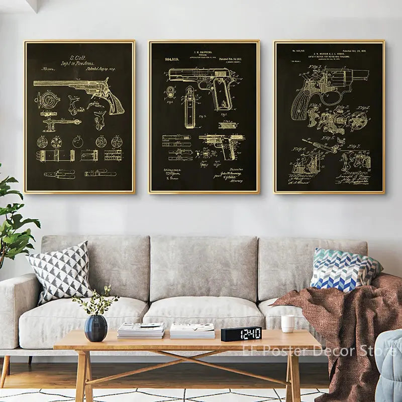 Gun Studies Posters Pistol/Rifle/Revolver Poster Home Room Club Decor Aesthetic Painting Handgun Vintage Prints Art Wall Picture June Wall Art