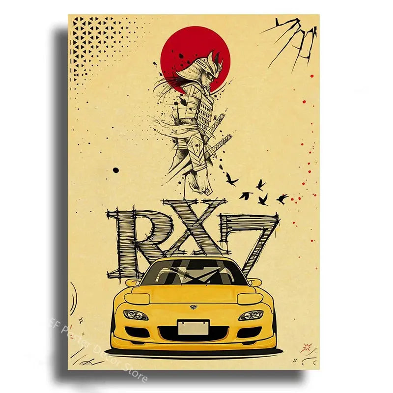 Japanese Cars Samurai Poster Painting Japan Racing Home Club Decor Wall Picture Vintage Aesthetic Jdm Car Gtr Anime Moon Printis June Wall Art