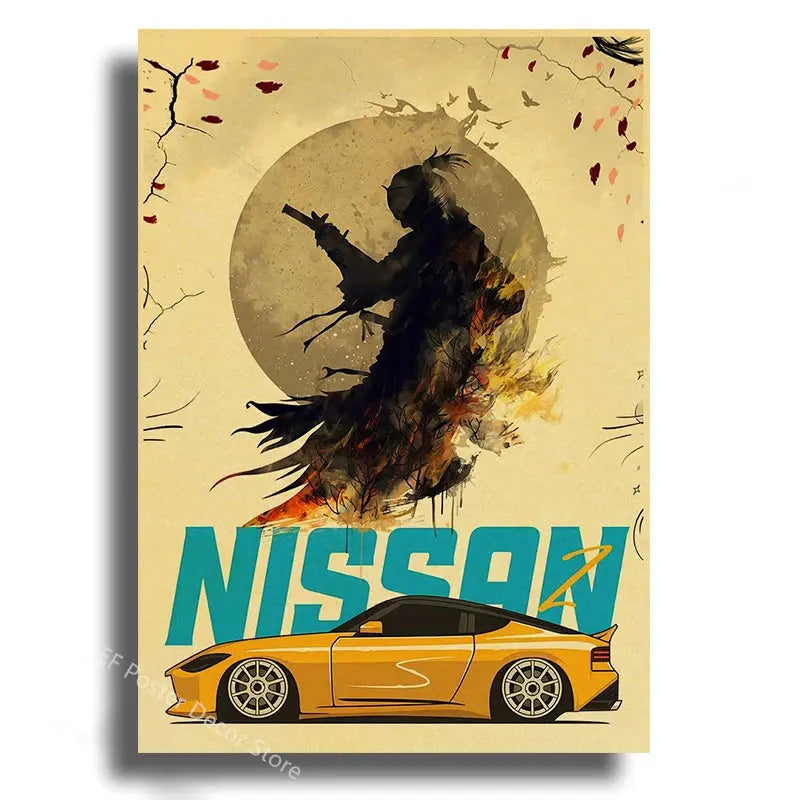Japanese Cars Samurai Poster Painting Japan Racing Home Club Decor Wall Picture Vintage Aesthetic Jdm Car Gtr Anime Moon Printis June Wall Art