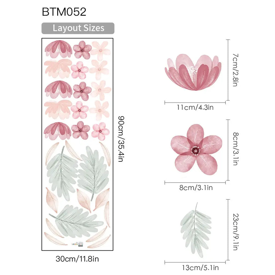 Boho Leaves Botanical DIY Wall Decals Art Mural Vinyl Wall Stickers for Nursery Kids Room Baby Girls Bedroom Home Decoration June Wall Art