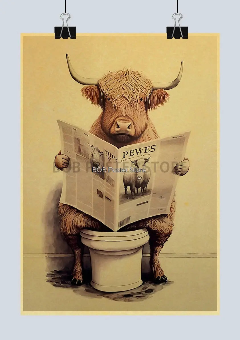 Animal Bathroom Toilet Funny Poster Kraft Paper Cat Dog Frog Art Home Decor Picture DIY Toilet Room Painting Wall Sticker Gift June Wall Art