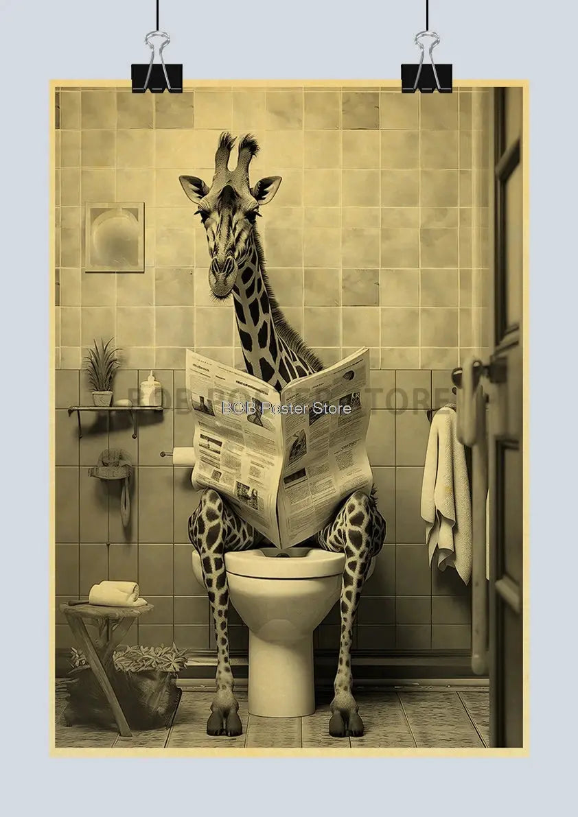 Animal Bathroom Toilet Funny Poster Kraft Paper Cat Dog Frog Art Home Decor Picture DIY Toilet Room Painting Wall Sticker Gift June Wall Art