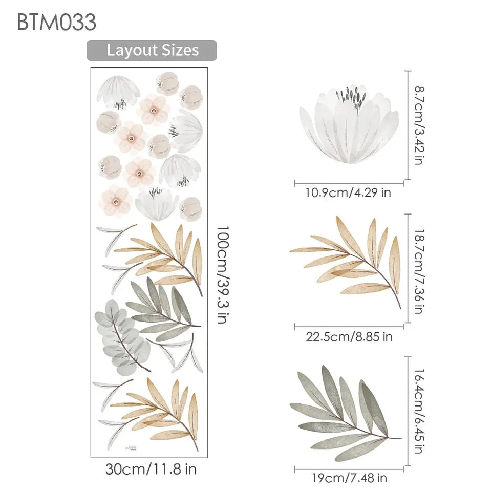 Boho Leaves Botanical DIY Wall Decals Art Mural Vinyl Wall Stickers for Nursery Kids Room Baby Girls Bedroom Home Decoration June Wall Art