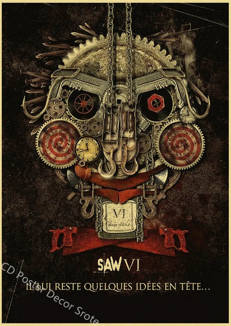 Horror Movie Saw Poster Film Retro Kraft Paper Posters DIY Vintage Home Room Bar Cafe Cinema Decor Aesthetic Art Wall Painting June Wall Art