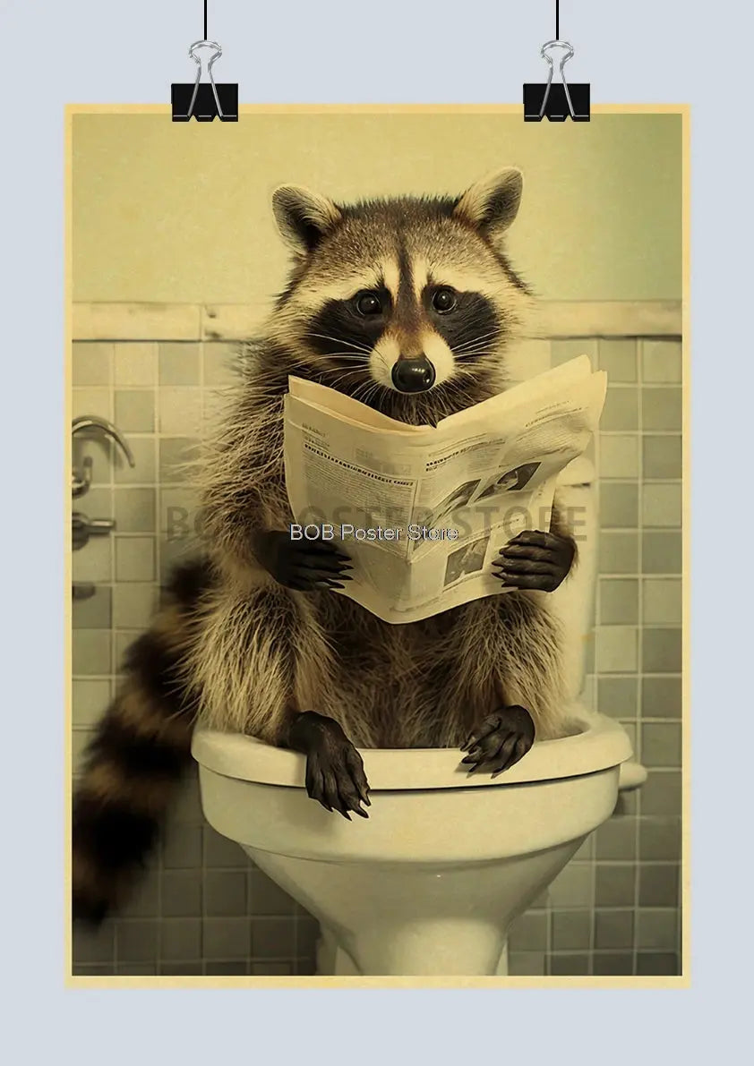 Animal Bathroom Toilet Funny Poster Kraft Paper Cat Dog Frog Art Home Decor Picture DIY Toilet Room Painting Wall Sticker Gift June Wall Art