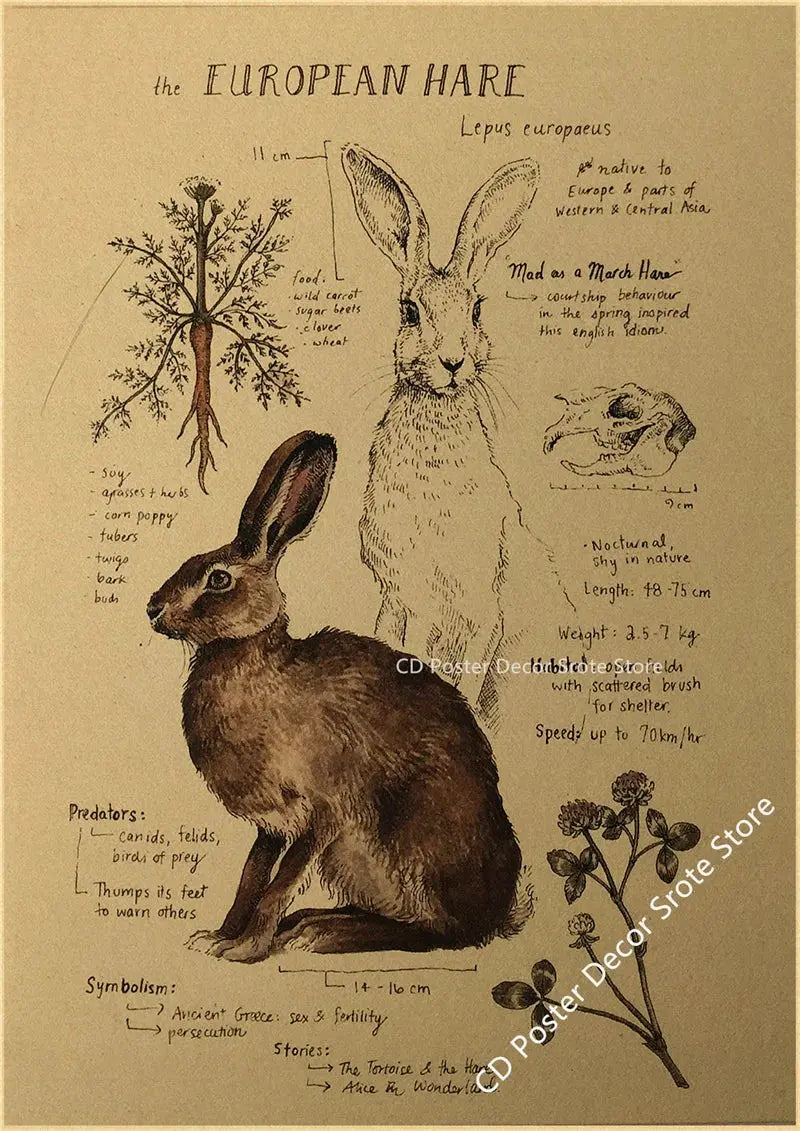 Natural Study Red Fox/Dragon/Elephant/Phoenix/Thestral/Wolf/Hare Poster Prints Kraft Paper Vintage Home Room Decor Wall Painting June Wall Art