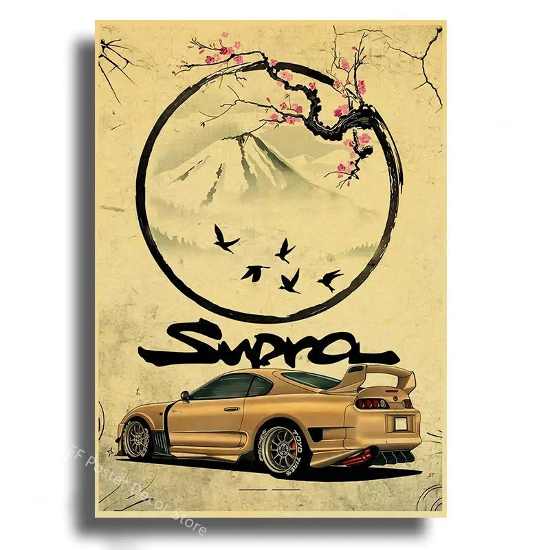 Japanese Cars Samurai Poster Painting Japan Racing Home Club Decor Wall Picture Vintage Aesthetic Jdm Car Gtr Anime Moon Printis June Wall Art